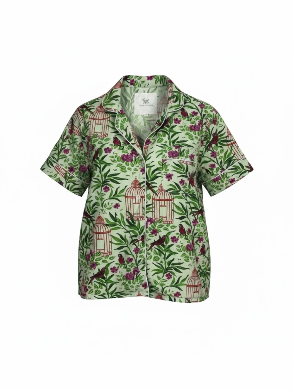 Printfresh Small Short Pajama Top Birds Of A Feather‎ Kiwi Slice Organic Cotton
